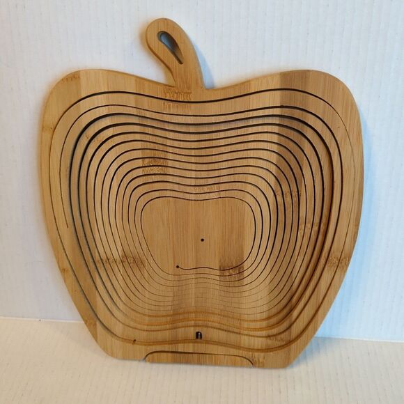Bonnie & Pop Wooden Apple Shaped Collapsible Basket Trivet Folds Flat - Picture 2 of 9